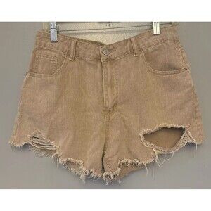 SHEIN Tan  Distressed Denim Jean Cut-Off Cheeky Shorts Women Size 32.